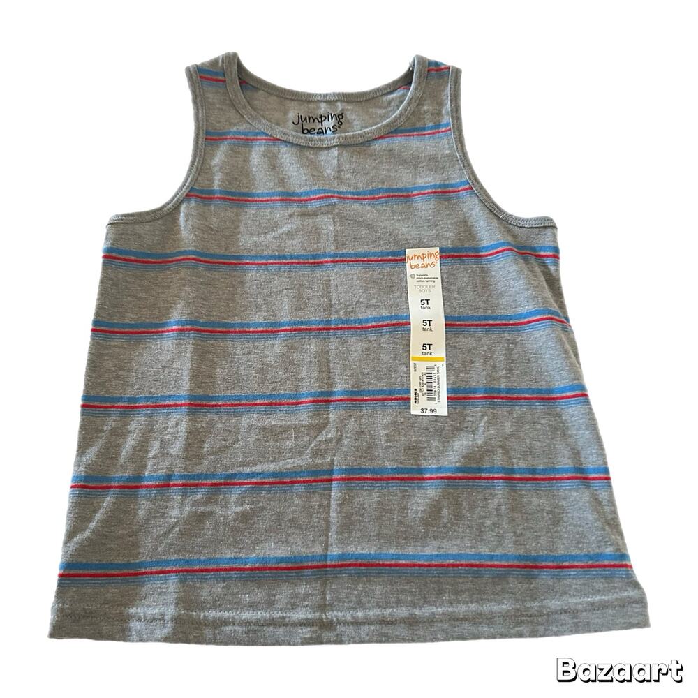Jumping Beans Striped Tank Top Boys 5T New Grey